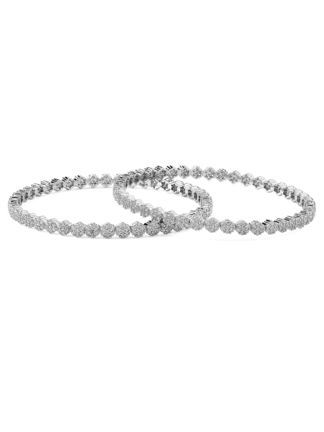 Rubans Set of 2 Silver-Plated Zirconia Stone Studded Bangles Bangles & Bracelets