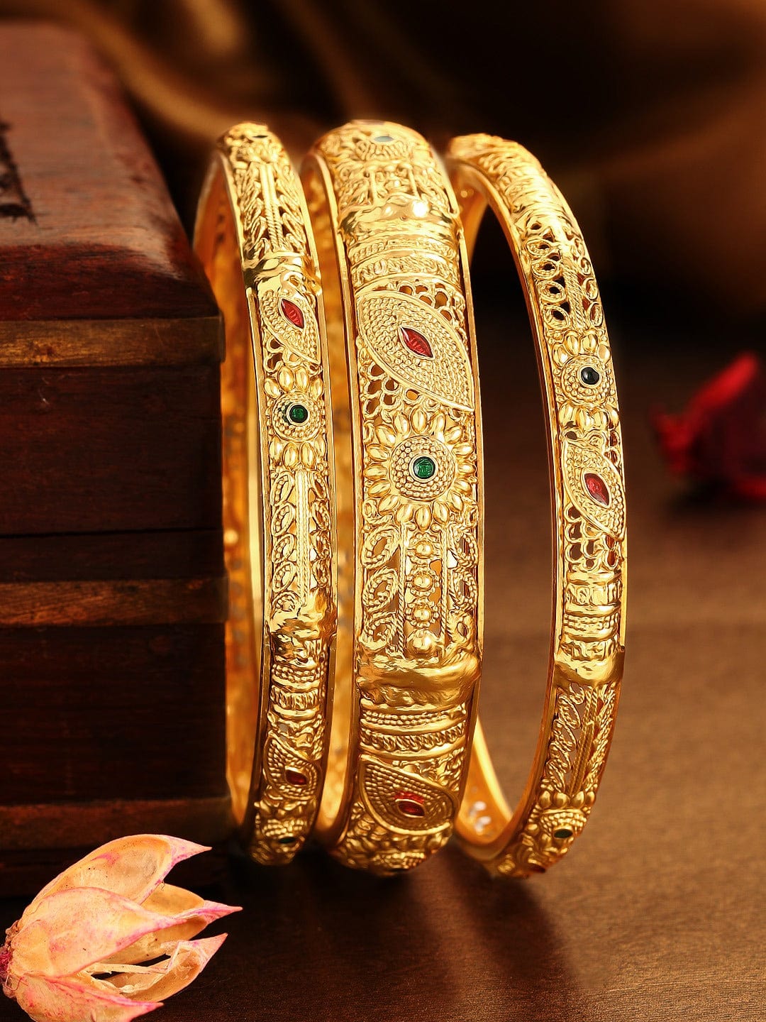 Rubans Set of 3 22K Gold-Plated Handcrafted Bangles Bangles & Bracelets