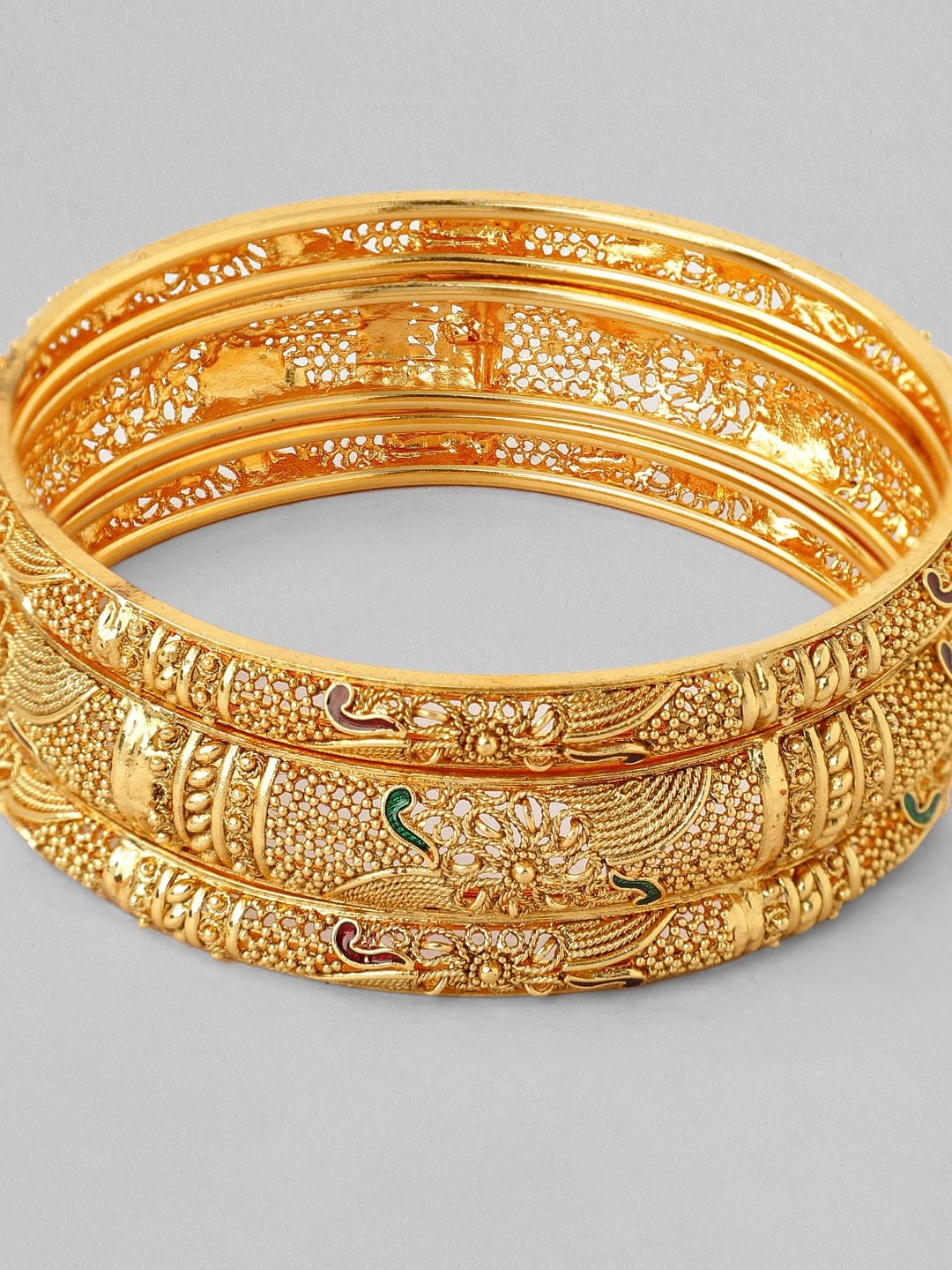 Rubans Set of 3 22K Gold-Plated Red & Green Enamelled Handcrafted Bangles Bangles & Bracelets