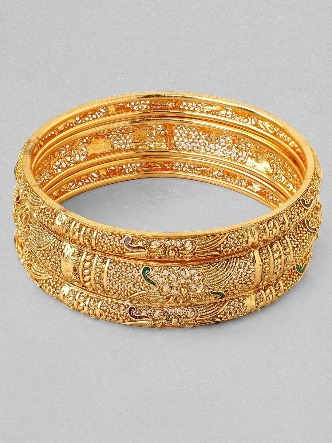 Rubans Set of 3 22K Gold-Plated Red & Green Enamelled Handcrafted Bangles Bangles & Bracelets