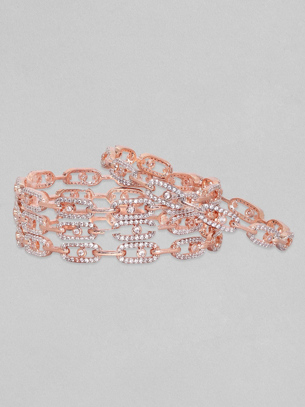 Rubans Set Of 4, 18K Rose Gold Plated White Zircons Minimal Bangles Bangles & Bracelets