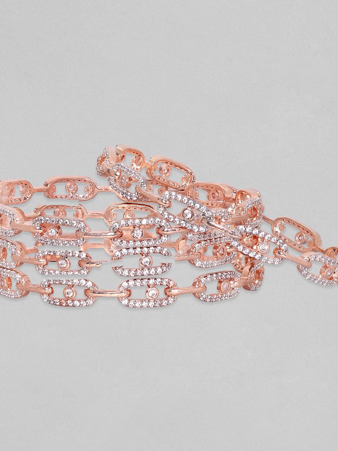 Rubans Set Of 4, 18K Rose Gold Plated White Zircons Minimal Bangles Bangles & Bracelets