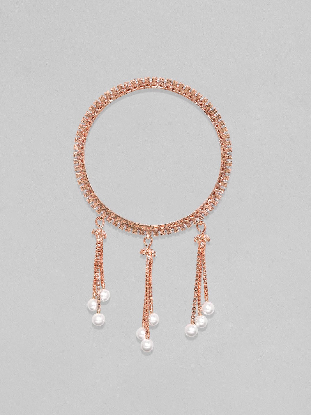 Rubans Set Of 4, 18K Rose Gold Plated White Zircons Pearl Tassels Bangles Bangles & Bracelets