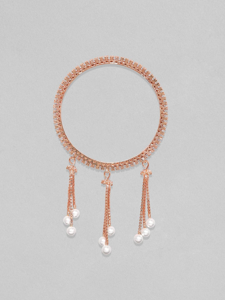 Rubans Set Of 4, 18K Rose Gold Plated White Zircons Pearl Tassels Bangles Bangles & Bracelets