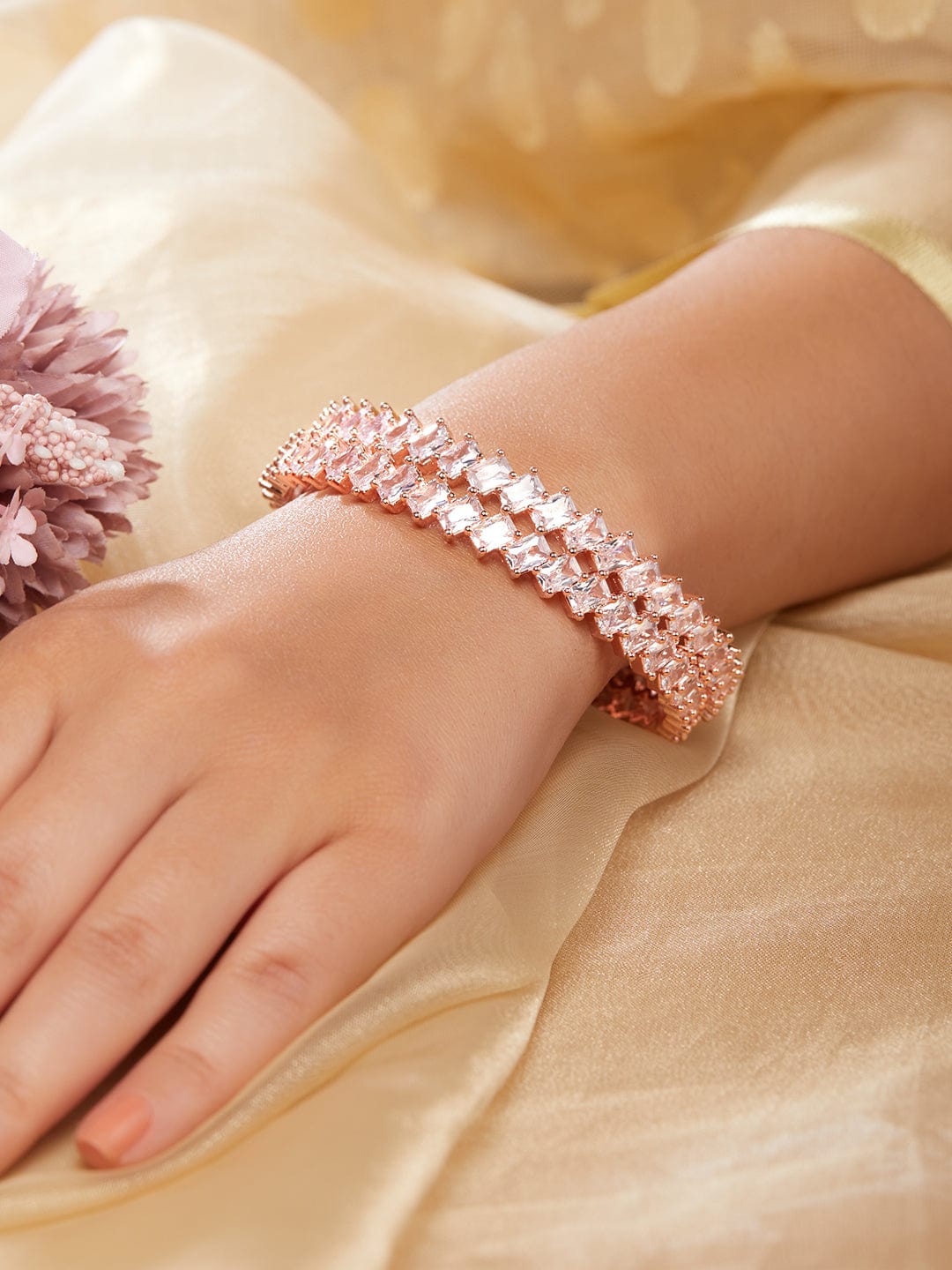 Rubans Set Of 4 22K Rose Gold-Plated Assorted Kundan Stone-Studded Handcrafted Bangles Bangles & Bracelets