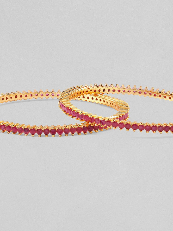 Rubans Set Of 4 Gold-Plated & Pink AD-Studded Bangles Bangles & Bracelets