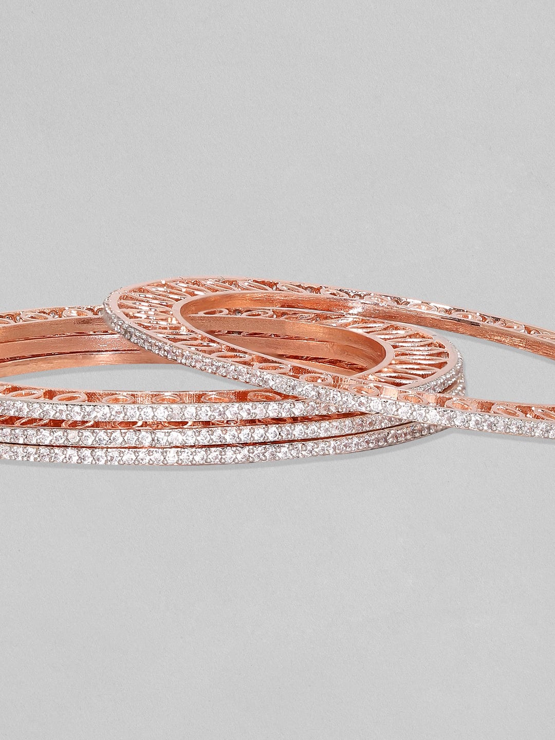 Rubans Set Of 4 Rose Gold Plated Zircon Studded Bangles Bangles & Bracelets