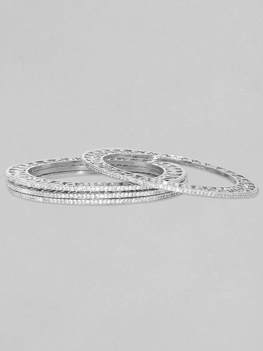 Rubans Set Of 4 Silver Plated Zircon Studded Bangles Bangles & Bracelets