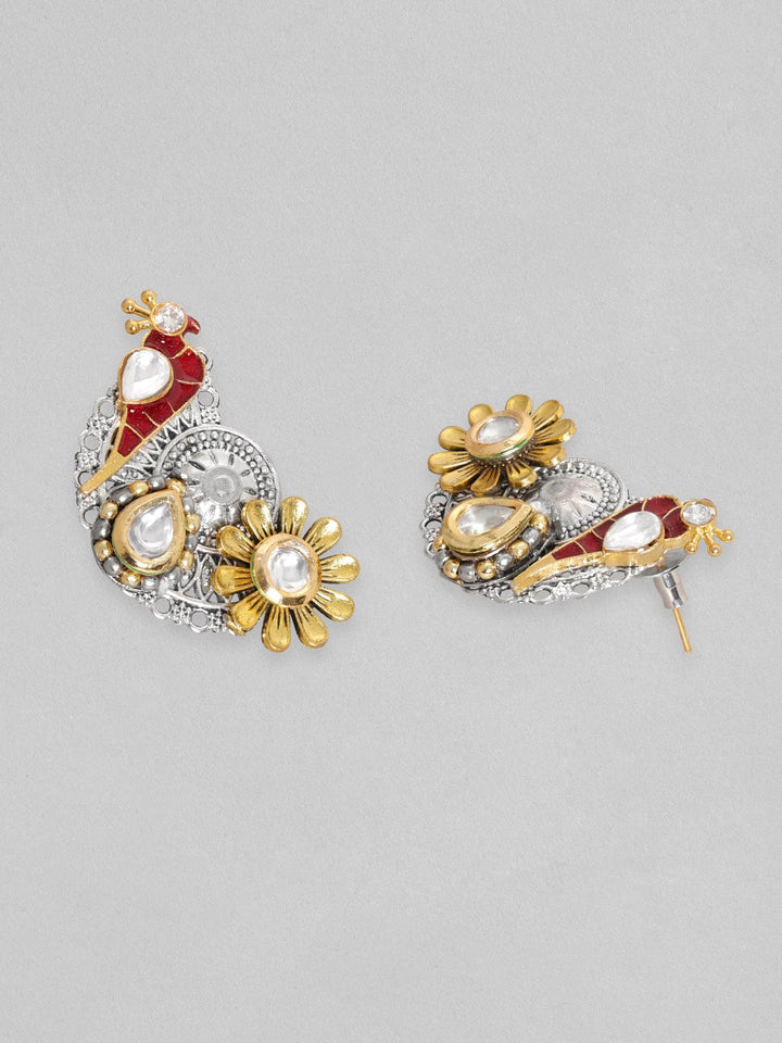 Rubans Silver & Gold Plated Kundan Studded Red Enemal Stud Earring Earrings