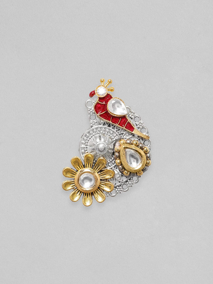 Rubans Silver & Gold Plated Kundan Studded Red Enemal Stud Earring Earrings