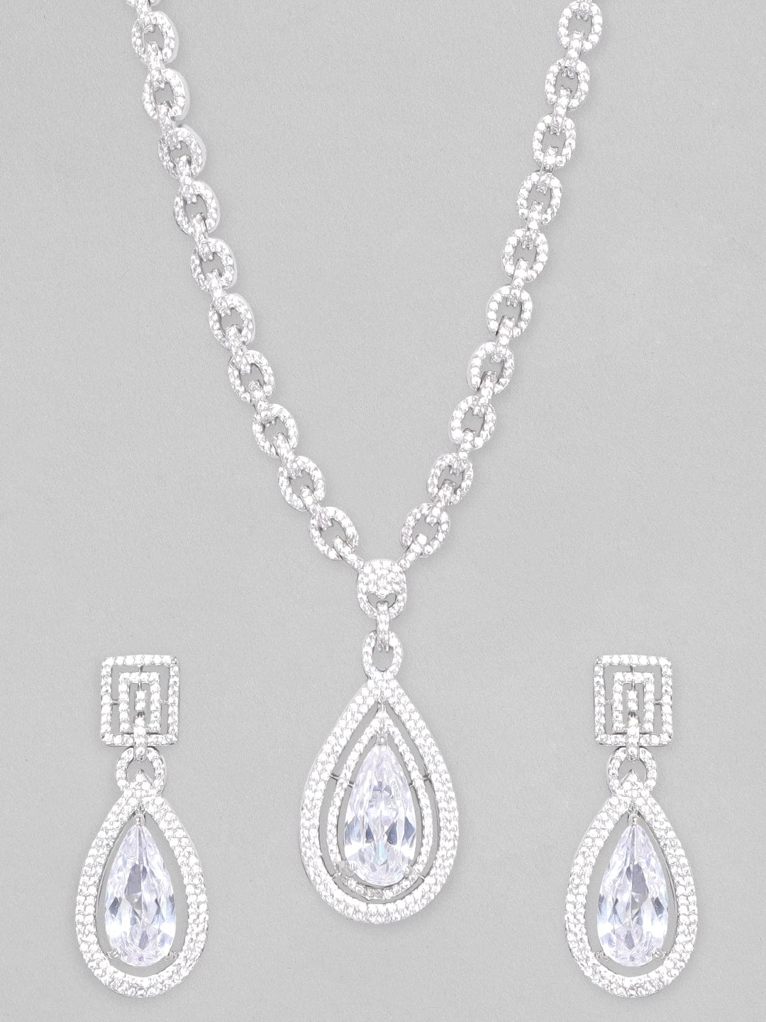 Rubans Silver-Plated AD Studded Necklace Jewellery Set Necklace Set