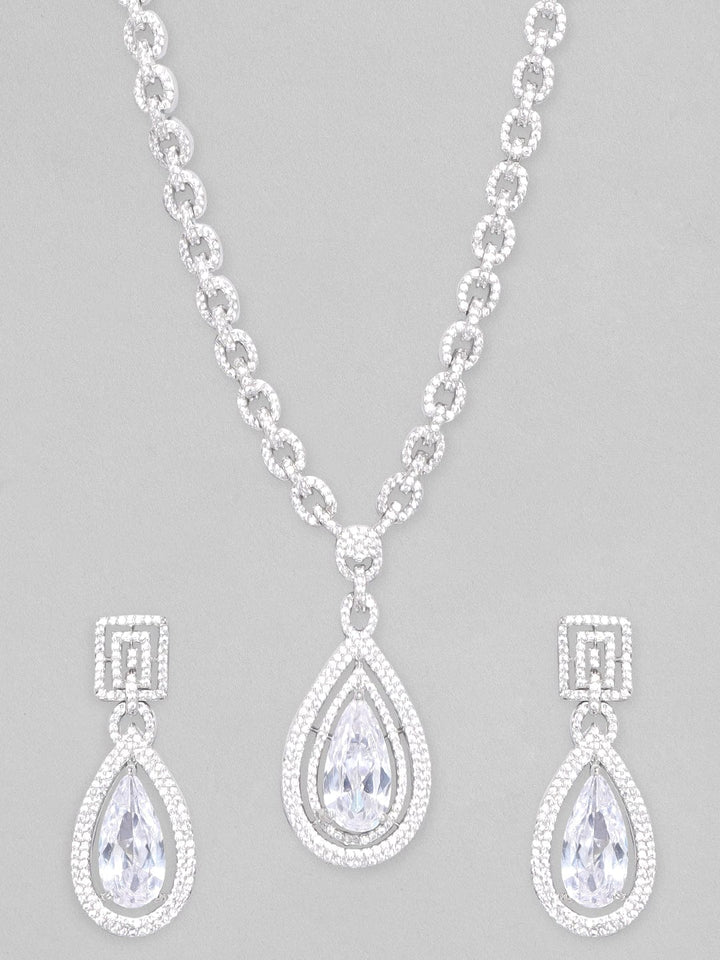 Rubans Silver-Plated AD Studded Necklace Jewellery Set Necklace Set