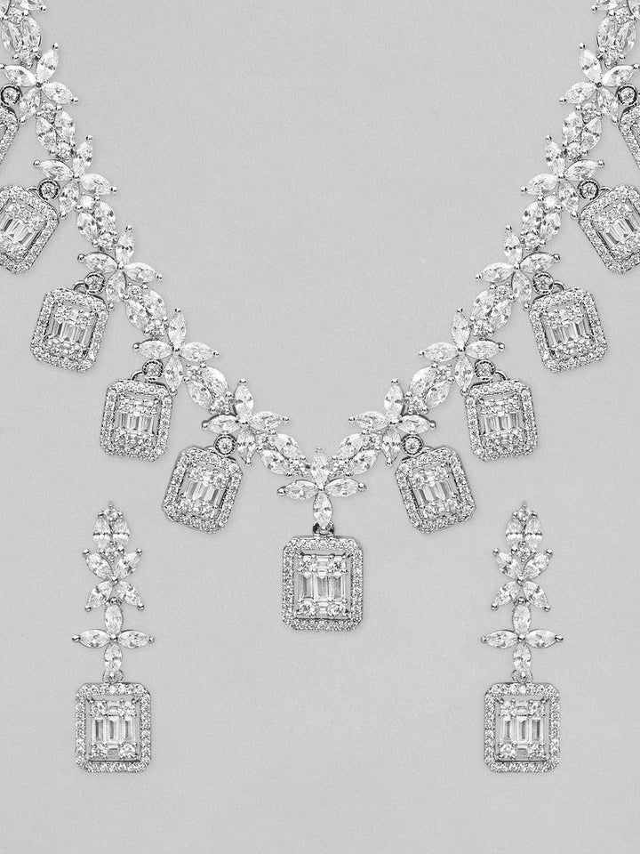 Rubans Silver Plated AD Studded Necklace Set Necklace Set