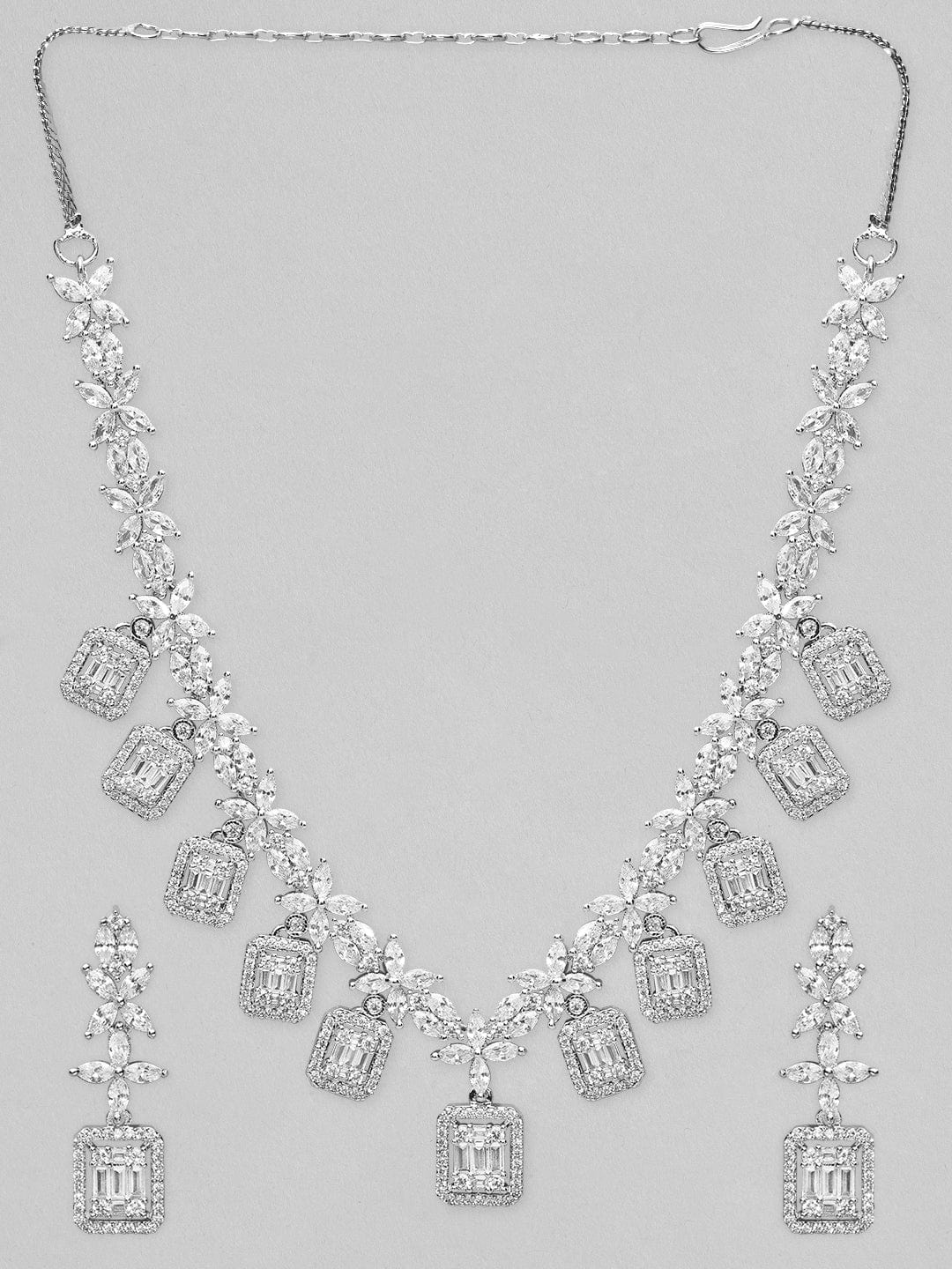 Rubans Silver Plated AD Studded Necklace Set Necklace Set