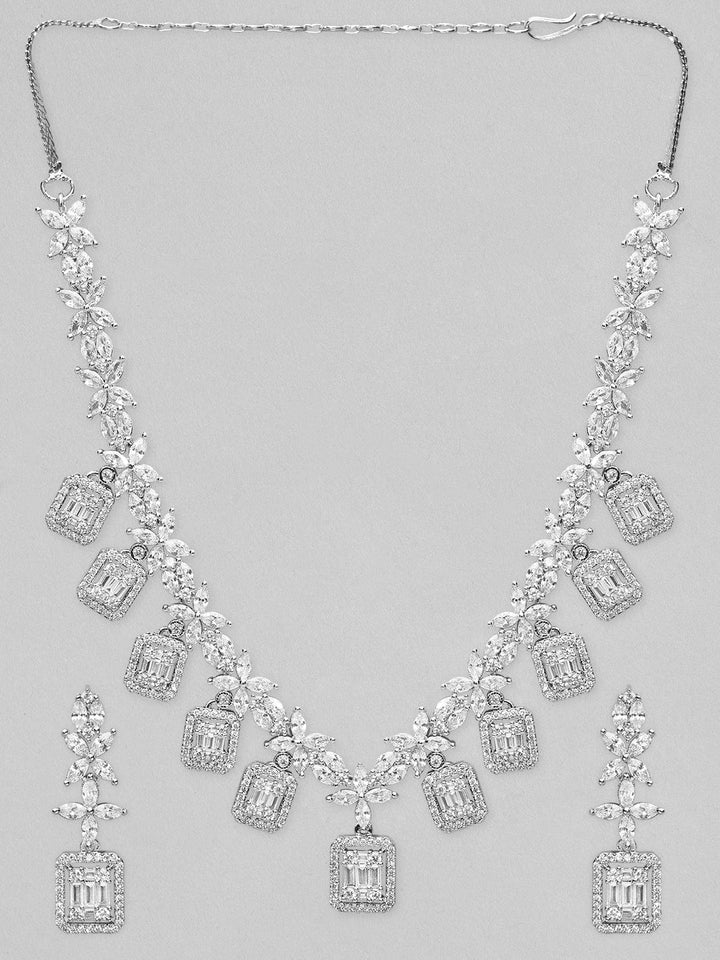 Rubans Silver Plated AD Studded Necklace Set Necklace Set