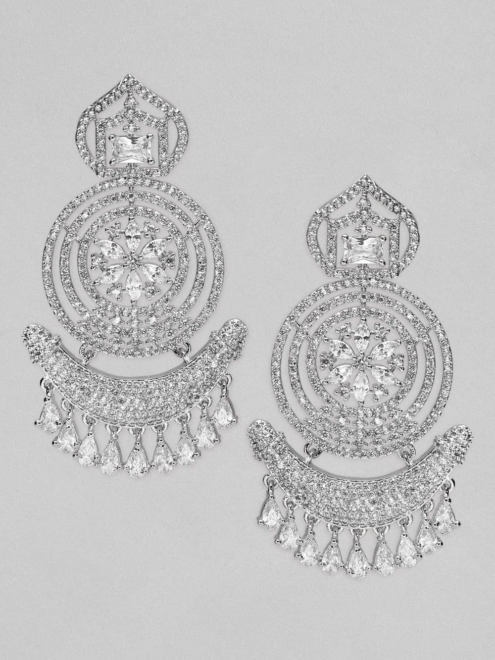 Rubans Silver Plated American Diamond Earrings With Studded Stones. Earrings