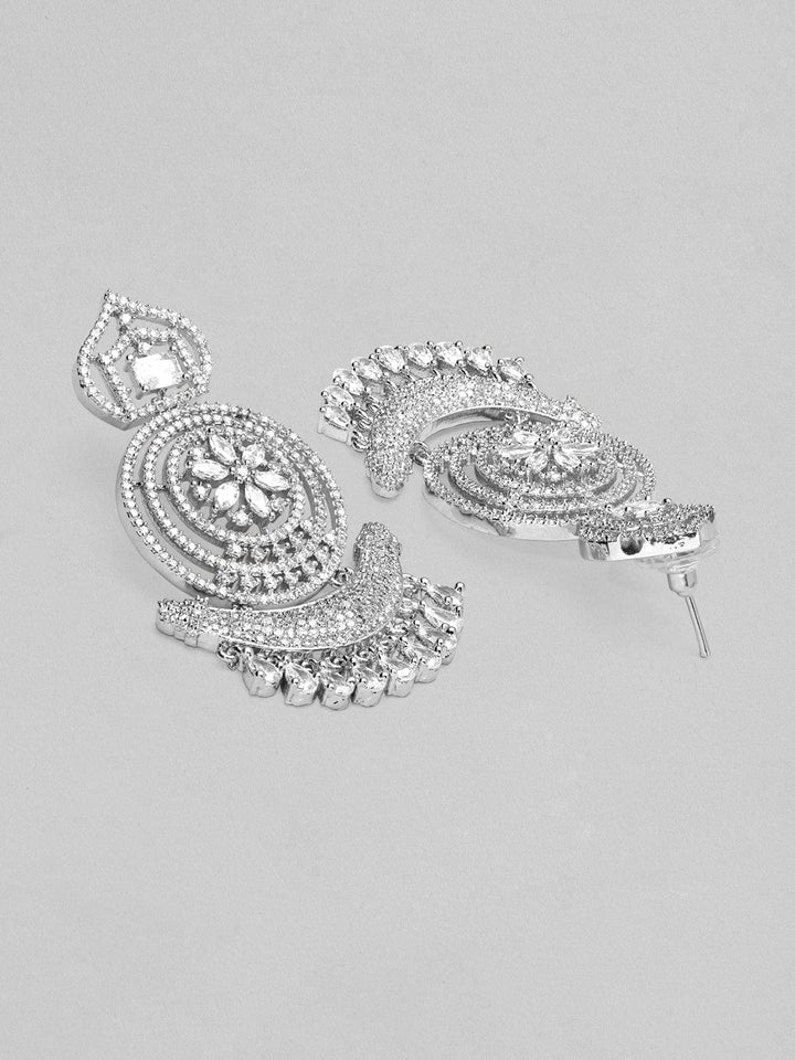 Rubans Silver Plated American Diamond Earrings With Studded Stones. Earrings