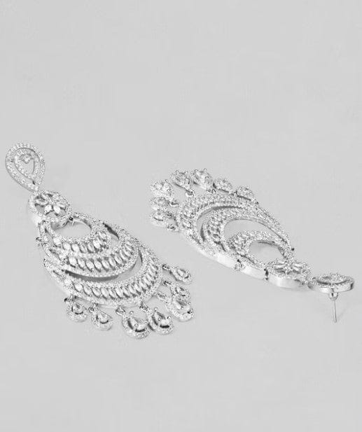 Rubans Silver Plated Chandbali Earrings With Studded American Stones. Earrings