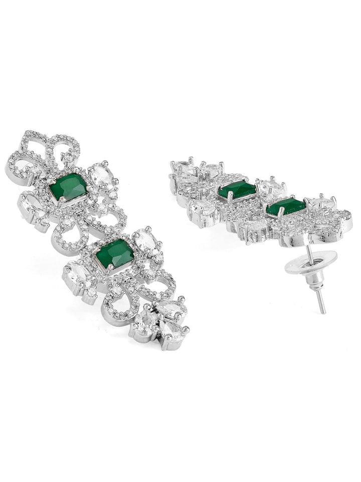 Rubans Silver Plated Green Emerald AD Studded Necklace Set. Necklace Set