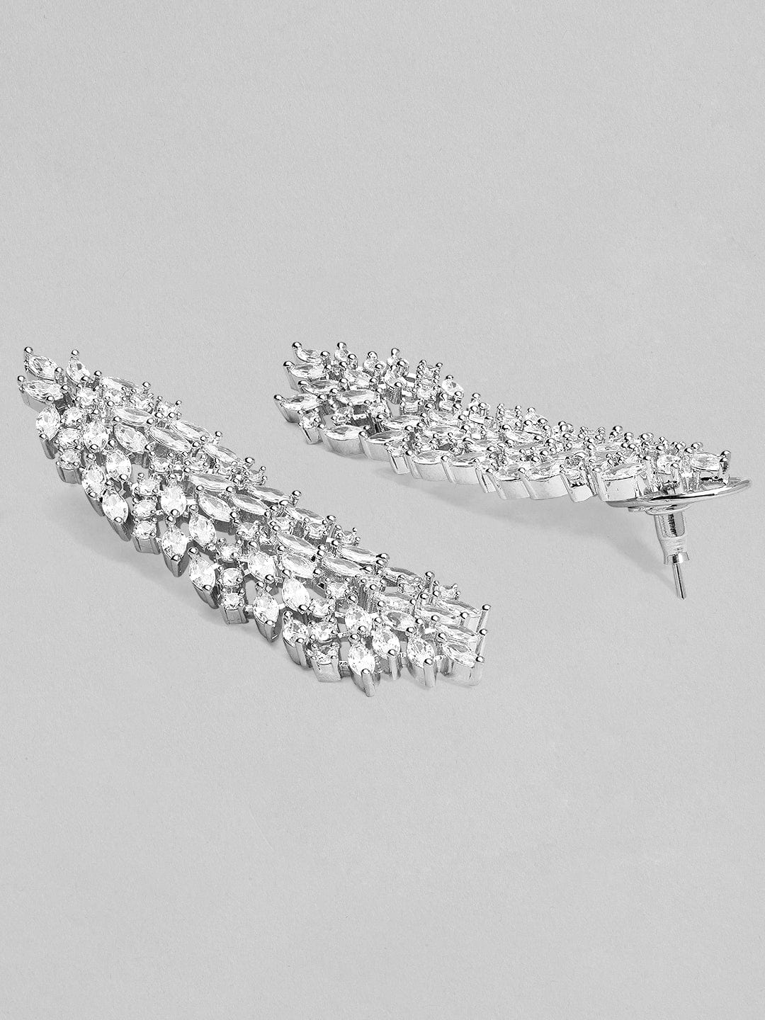 Rubans Silver-Plated Handcrafted AD Studded Drop Earring Earrings