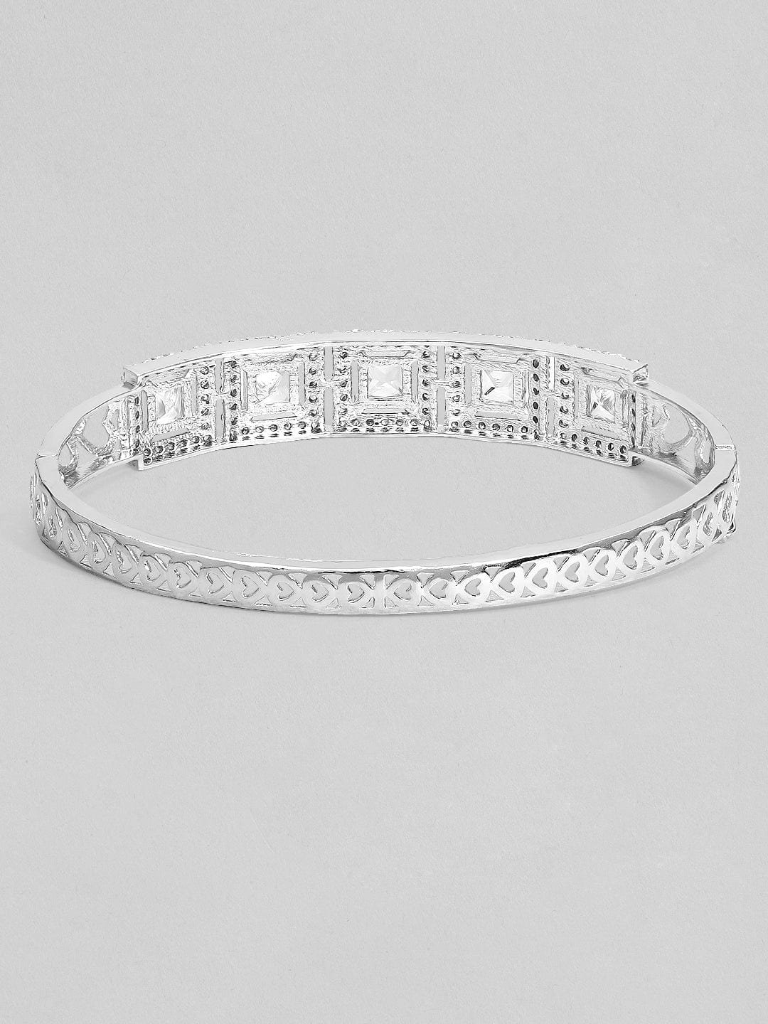 Rubans Silver-Plated Handcrafted White AD-Studded Bangle-Style Bracelet Bracelets