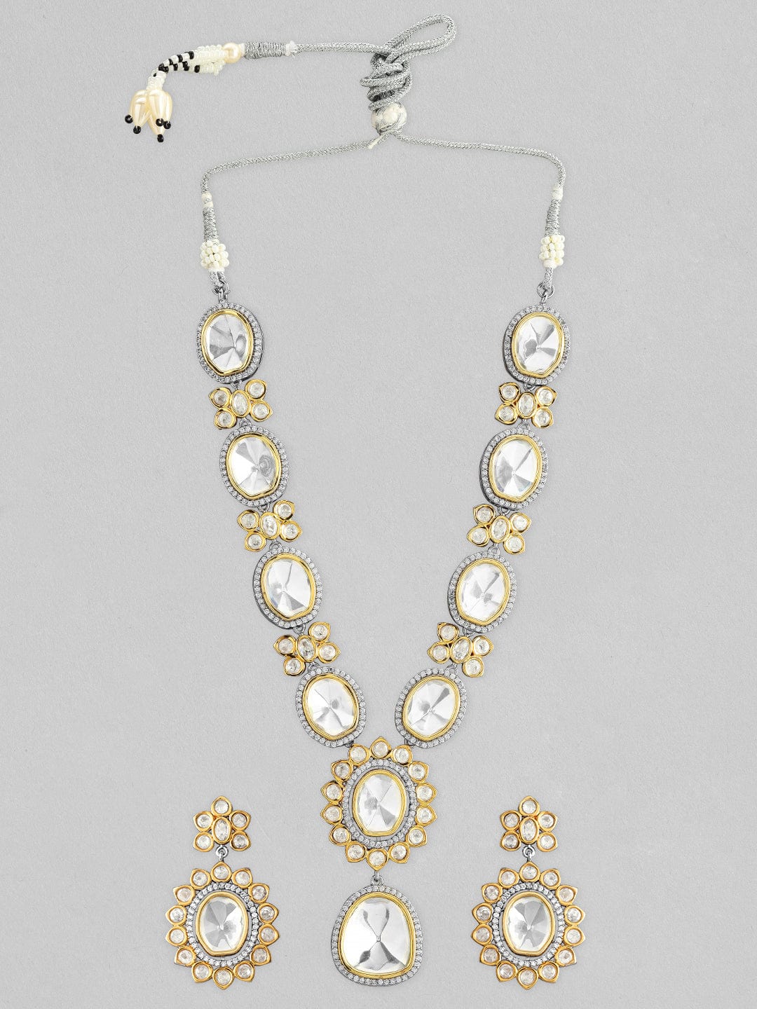 Rubans Silver Plated Kundan Polki Necklace Set With Beautiful Design Necklace Set