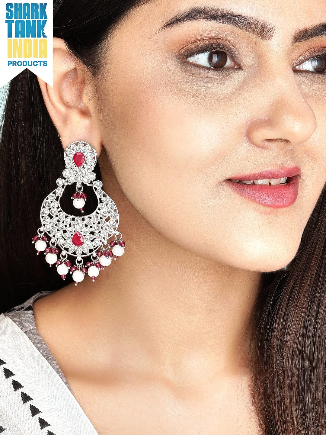 Rubans Silver Plated Maroon Red Beads Elegant Earrings Earrings