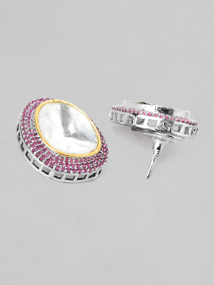 Rubans Silver Plated Pink Enamelled Kundan Stud Earrings Earrings