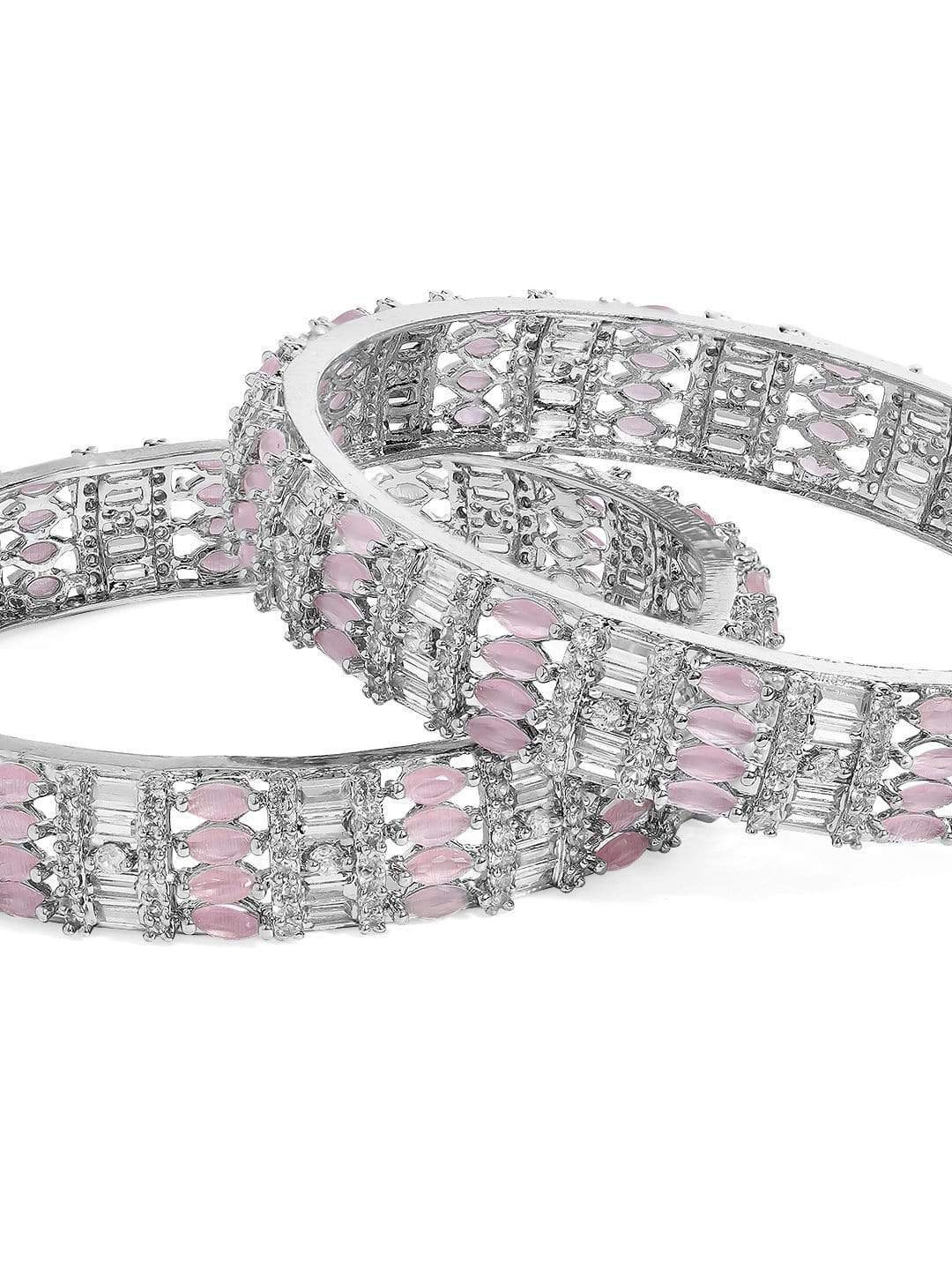 Rubans Silver Plated Pink Stone Studded Zirconia Stone Set of 2 Bangles. Bangles & Bracelets