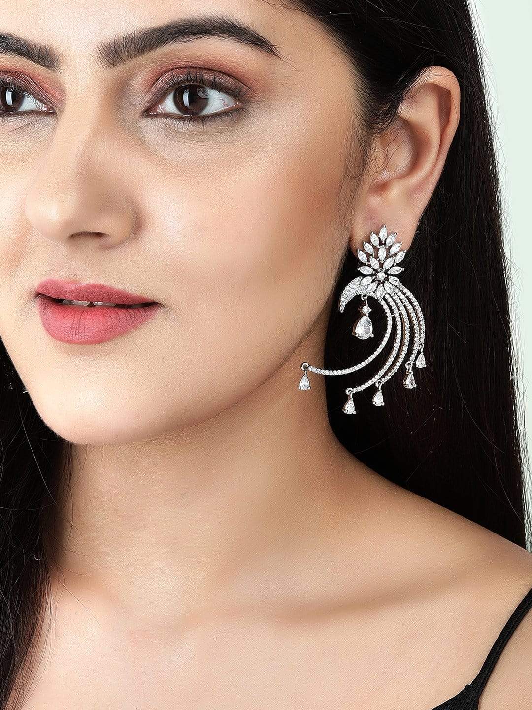 Rubans Silver-Plated White AD Drop Earrings Earrings