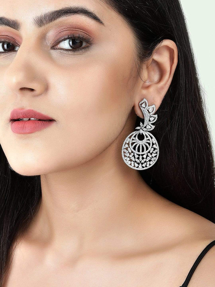 Rubans Silver-Plated White AD Drop Earrings Earrings