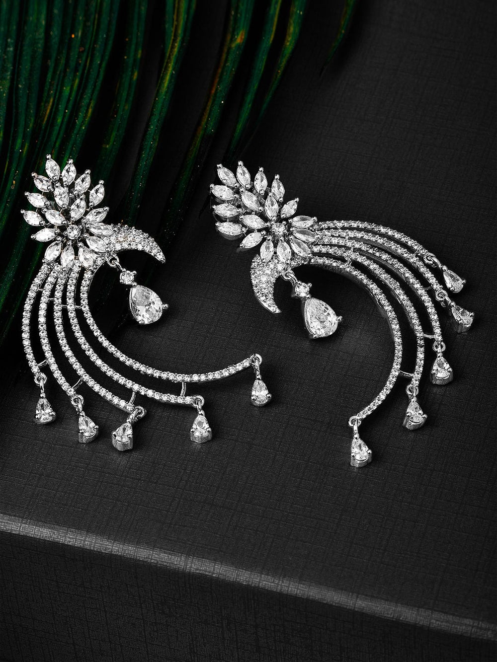 Rubans Silver-Plated White AD Drop Earrings Earrings