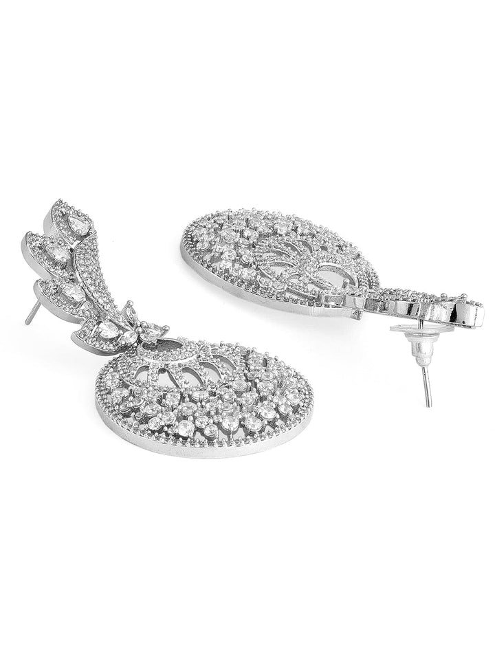 Rubans Silver-Plated White AD Drop Earrings Earrings