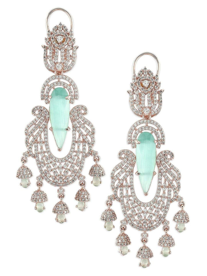 Rubans Silver-Plated White & Pastel Green AD Drop Earrings Earrings