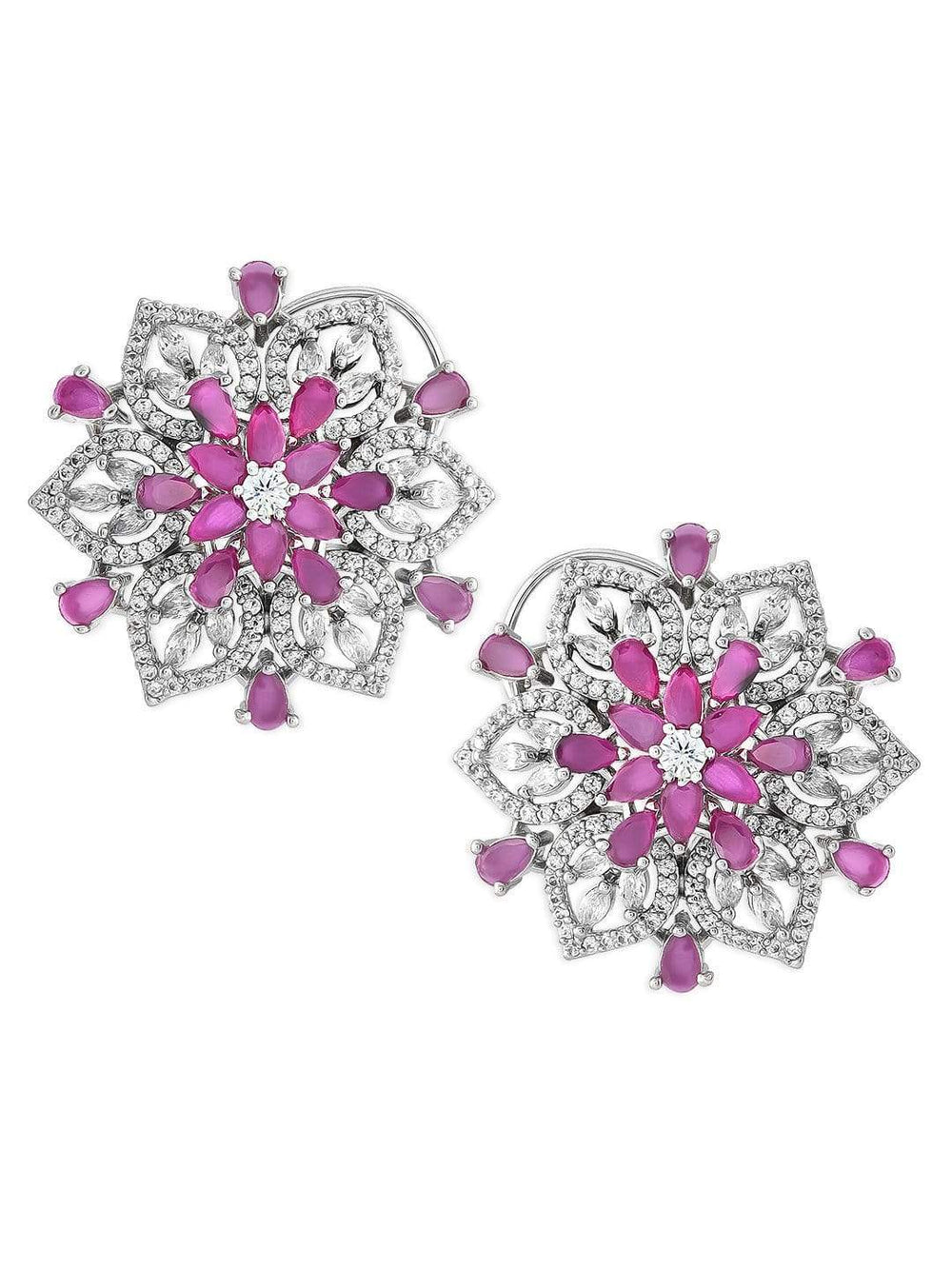Rubans Silver-Plated White & Pink  AD Big Stud Earrings Earrings