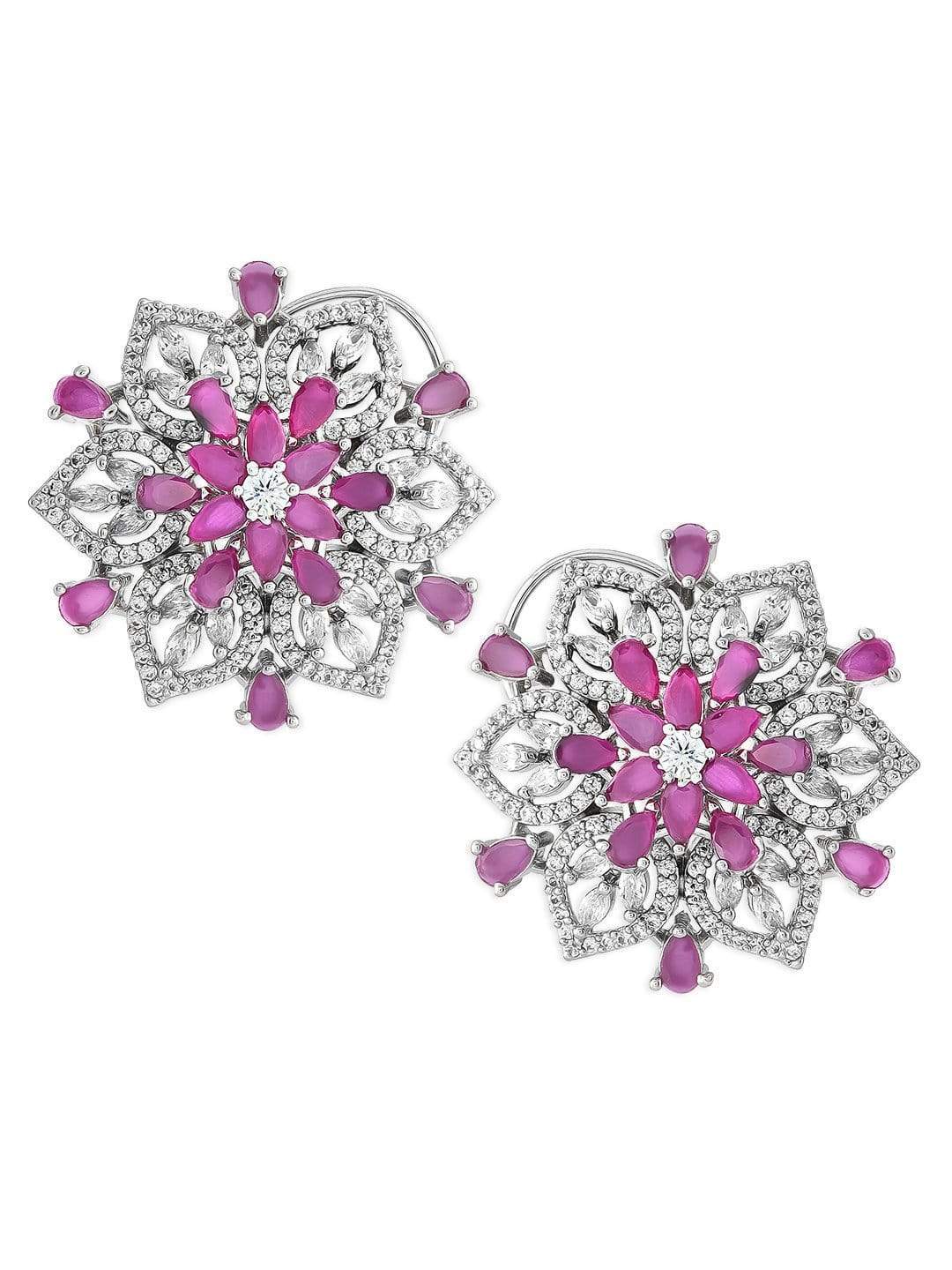 Rubans Silver-Plated White & Pink  AD Big Stud Earrings Earrings