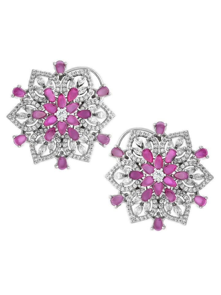Rubans Silver-Plated White & Pink  AD Big Stud Earrings Earrings