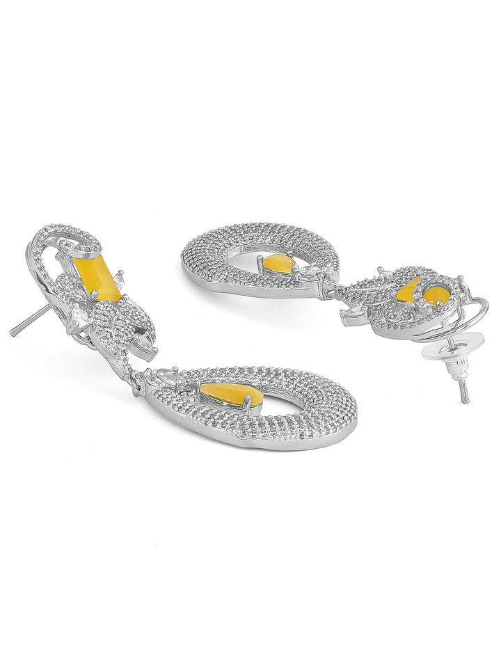 Rubans Silver-Plated White &Yellow AD Drop Earrings Earrings