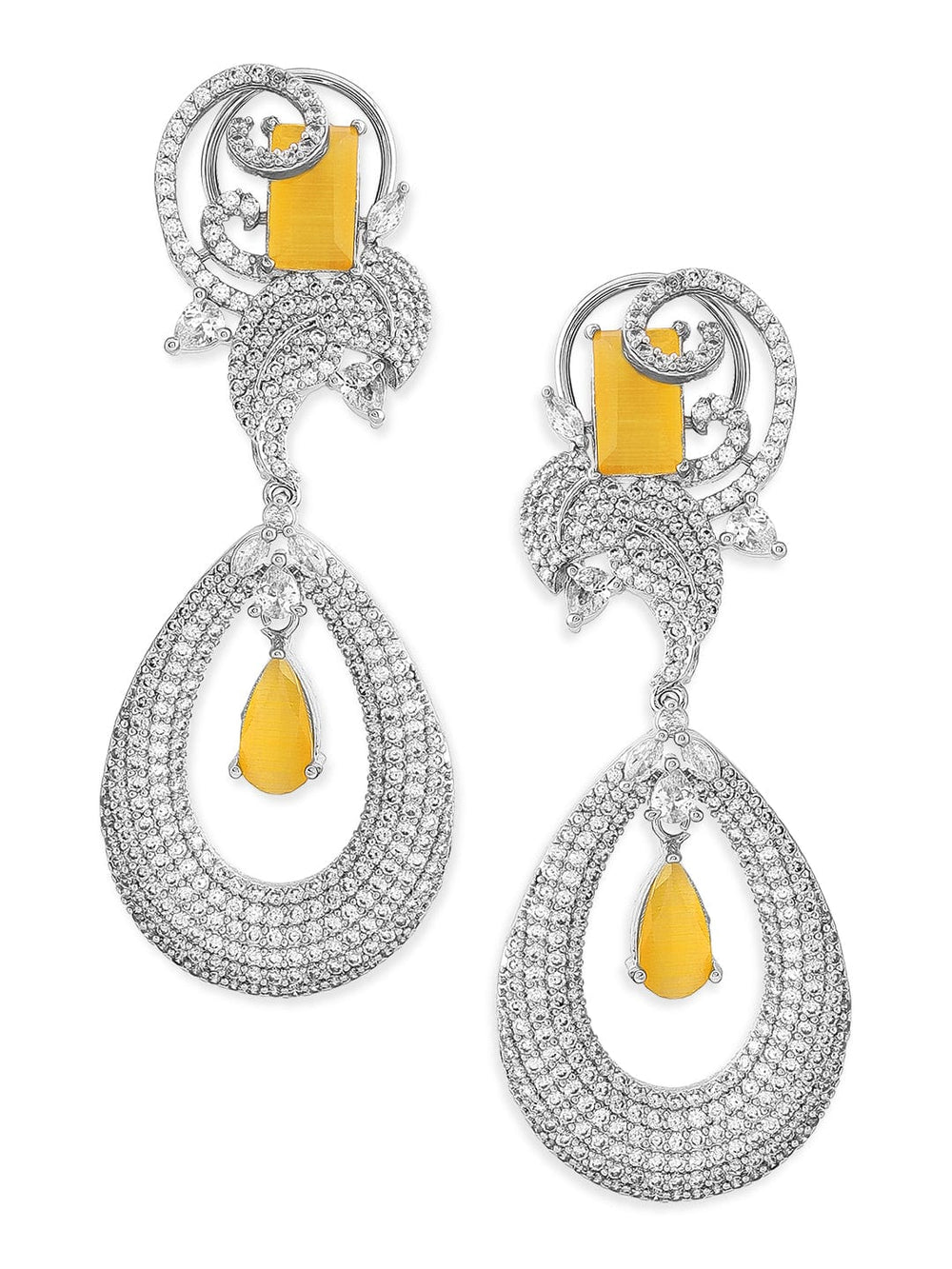 Rubans Silver-Plated White &Yellow AD Drop Earrings Earrings