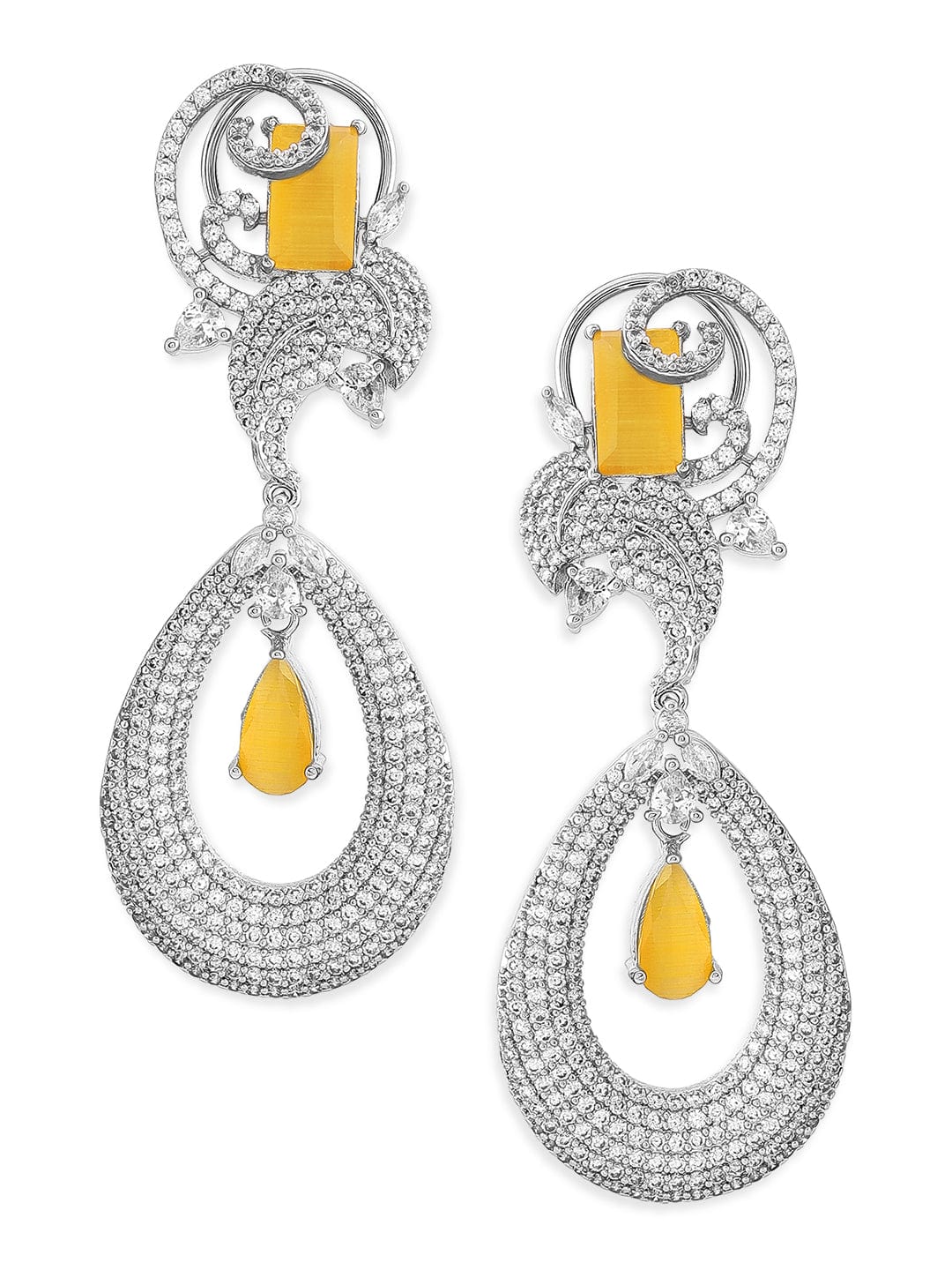 Rubans Silver-Plated White &Yellow AD Drop Earrings Earrings