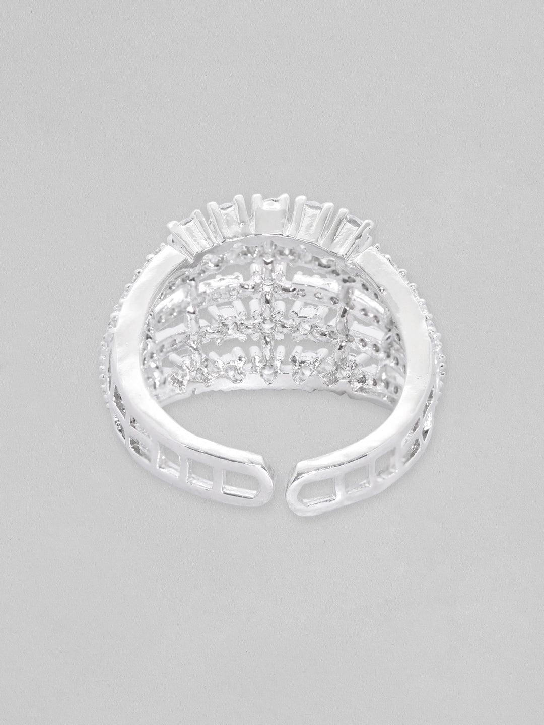 Rubans Silver-Plated White  Zircone-Studded Finger Ring Rings