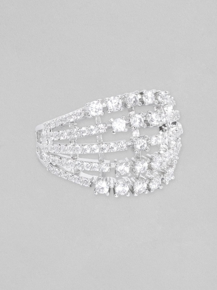 Rubans Silver-Plated White  Zircone-Studded Finger Ring Rings