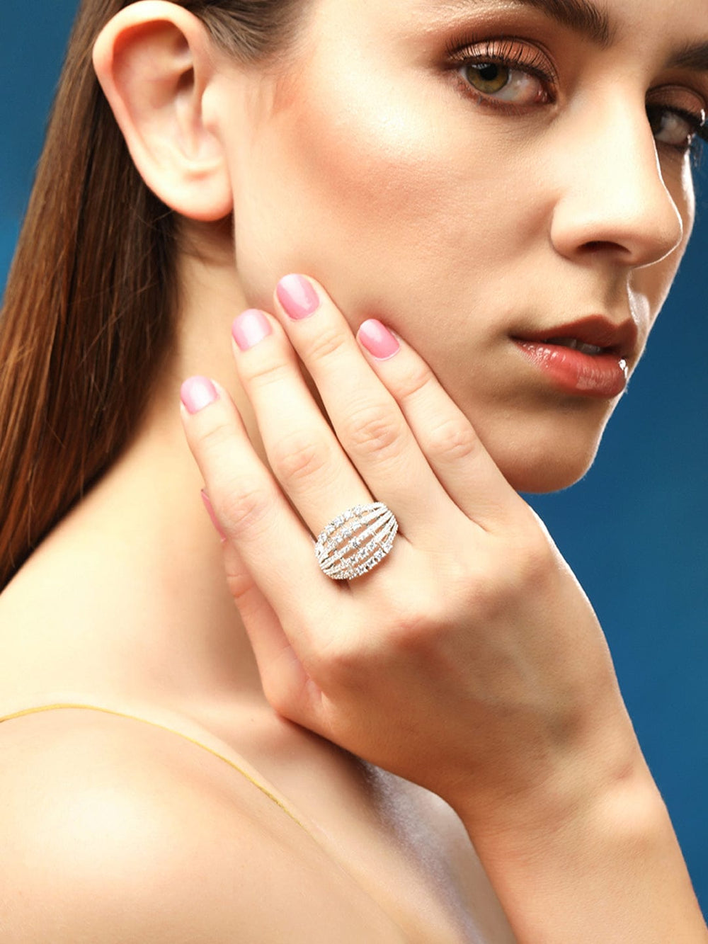 Rubans Silver-Plated White  Zircone-Studded Finger Ring Rings