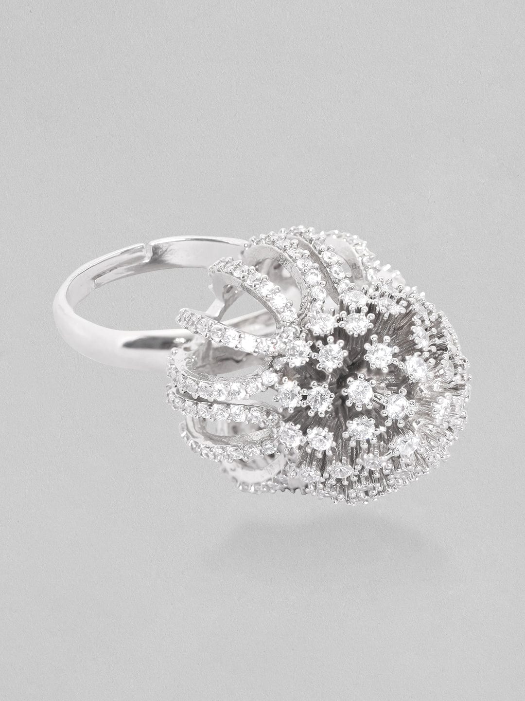 Rubans Silver-Plated White  Zircone-Studded Finger Ring Rings