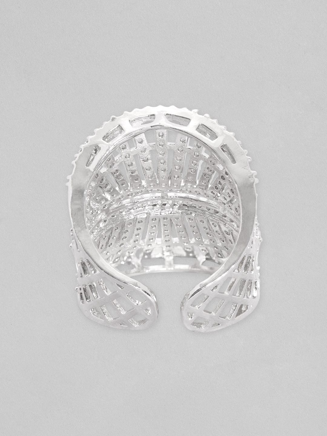 Rubans Silver-Plated White  Zircone-Studded Finger Ring Rings