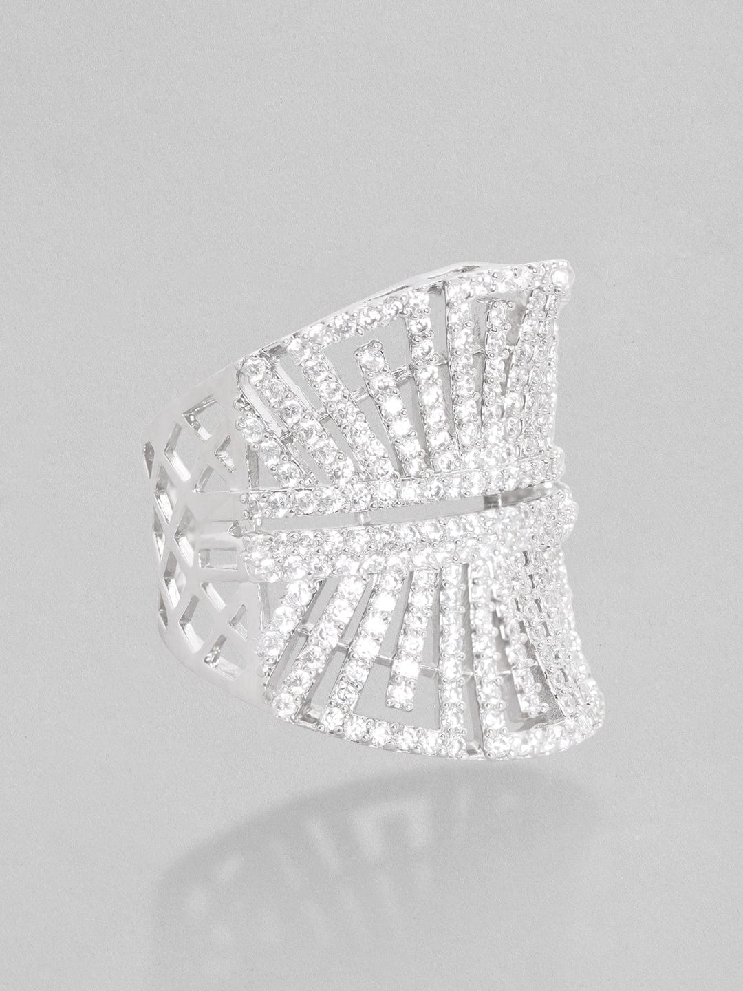 Rubans Silver-Plated White  Zircone-Studded Finger Ring Rings