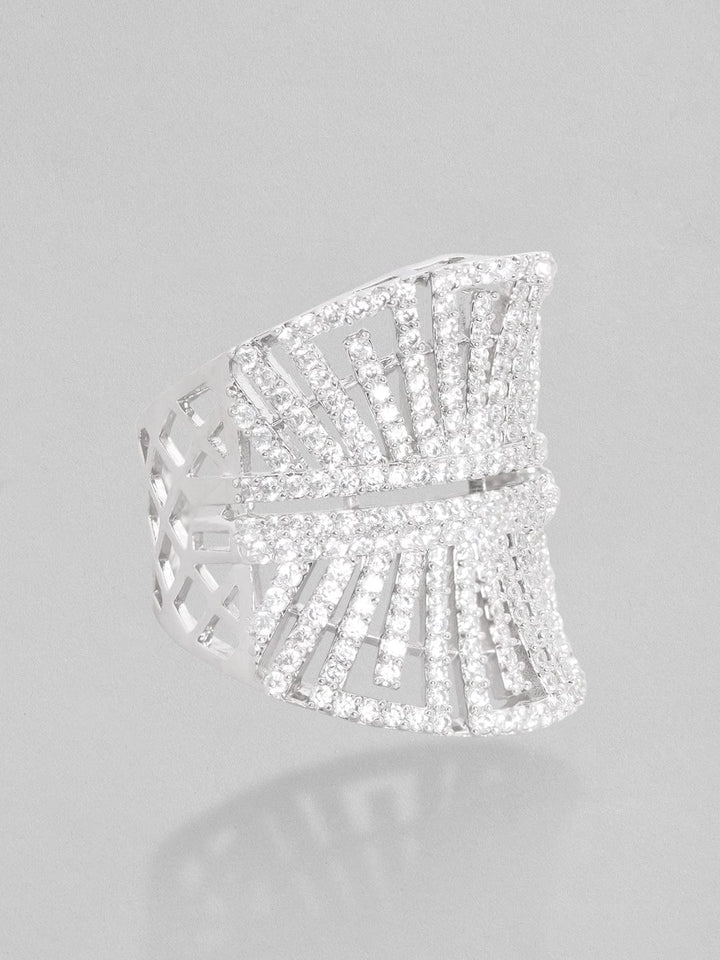 Rubans Silver-Plated White  Zircone-Studded Finger Ring Rings