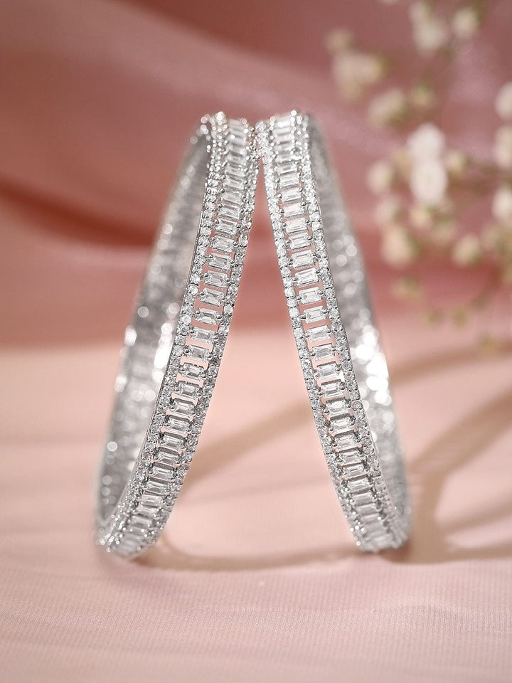 Silver Plated Zirconia Stone Studded Set of 2 Bangles.