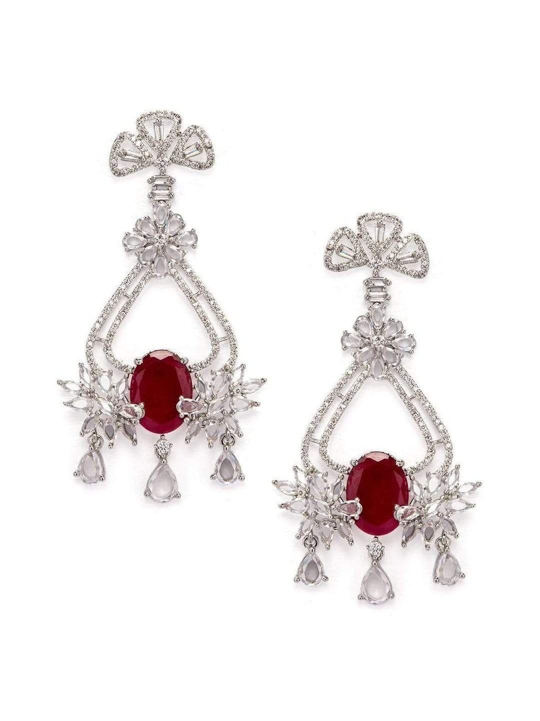 Rubans Silver Toned Adorable Polki Stone Studded Drop Earrings Rings