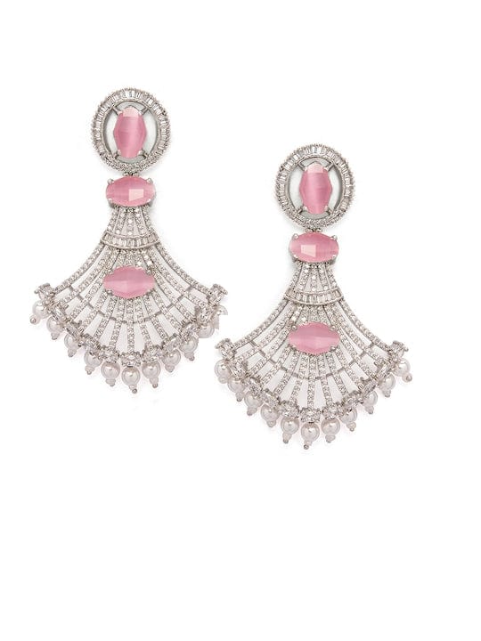 Rubans Silver-Toned & Pink Contemporary Chandbalis Earrings